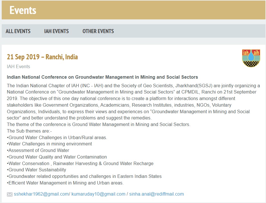 Indian National Conference on Groundwater Management in Mining and Social Sectors